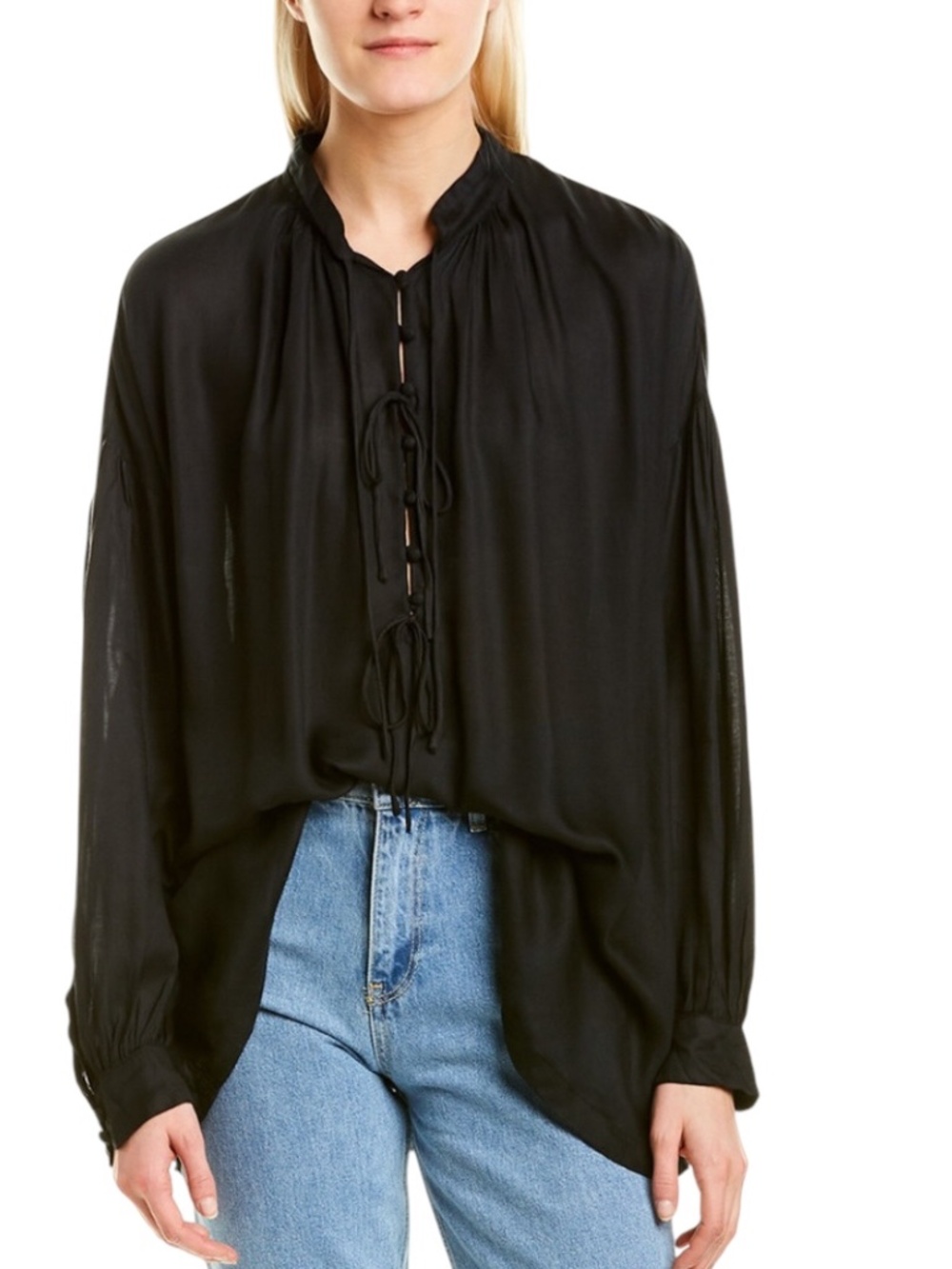 IRO PARIS BLACK "SHOUT" VISCOSE FLOWY OVERSIZED BOHEMIAN BLOUSE